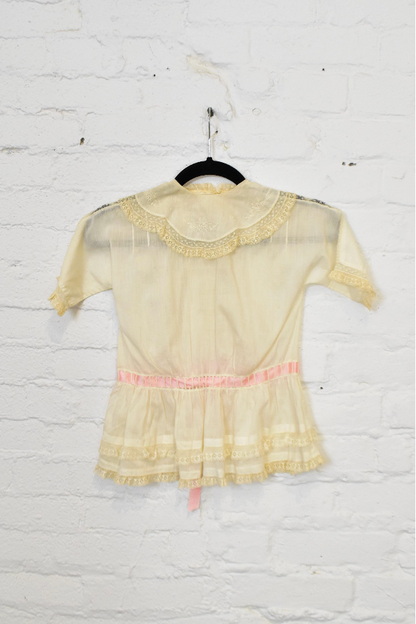 Antique 1910s Sheer Lace Dressing Jacket With Pink Ribbon Trim