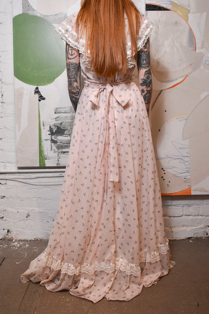 Vintage 1970s "Gunne Sax" Floral Pink Maxi Dress