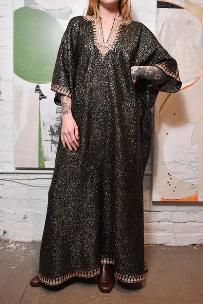 Vintage Silver & Black Embroidered Kaftan Muumuu