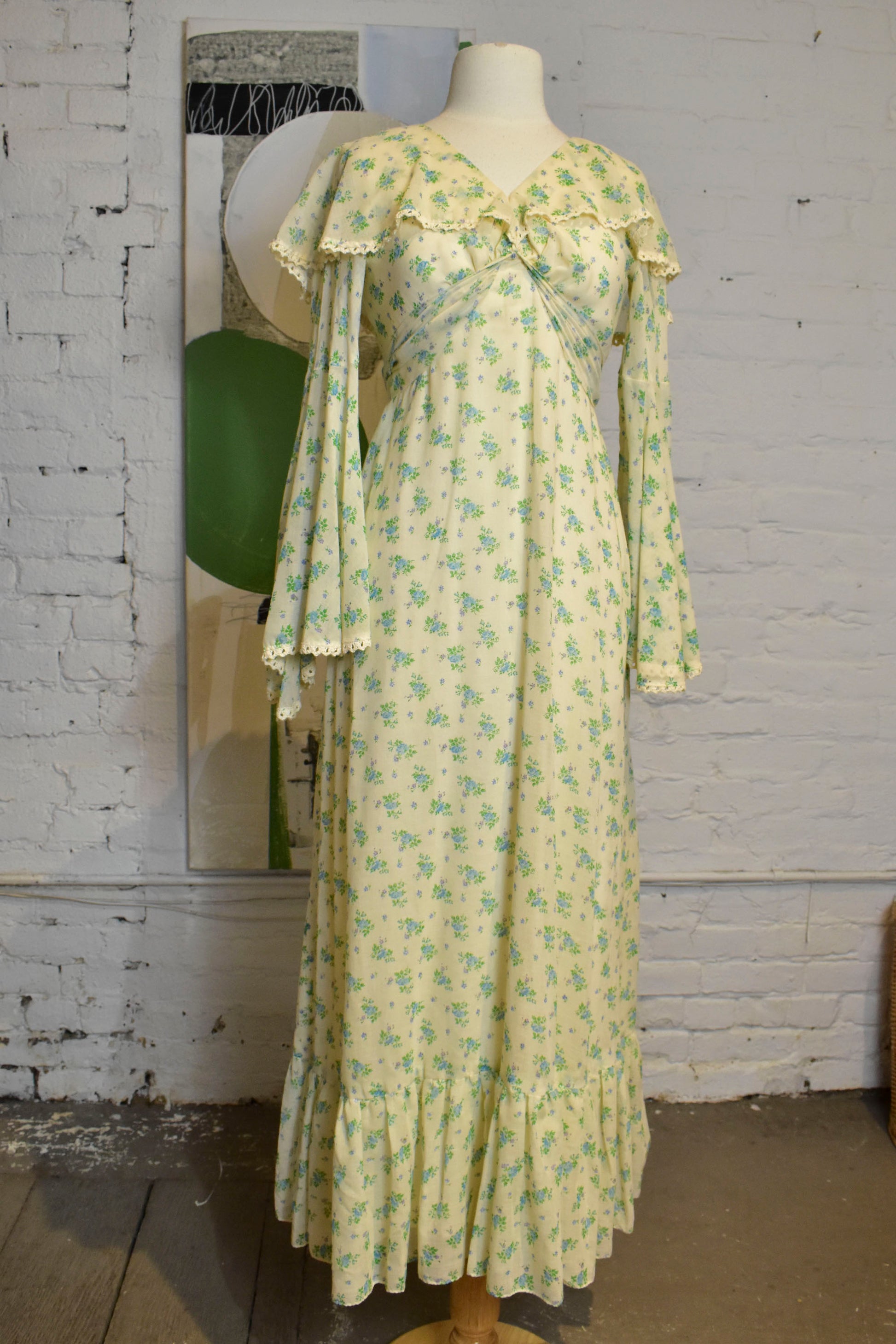 Vintage 60s/70s Prairie Floral Bell Sleeve Maxi Dress The Only Vintage Vintage 60s/70s Prairie Floral Bell Sleeve Maxi Dress The Only Vintage