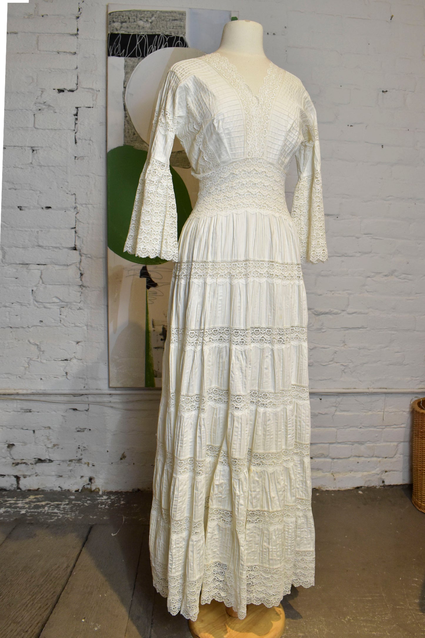 Vintage 1960s White Pintuck Cotton & Lace Mexican Wedding Dress The Only Vintage Vintage 1960s White Pintuck Cotton & Lace Mexican Wedding Dress The Only Vintage