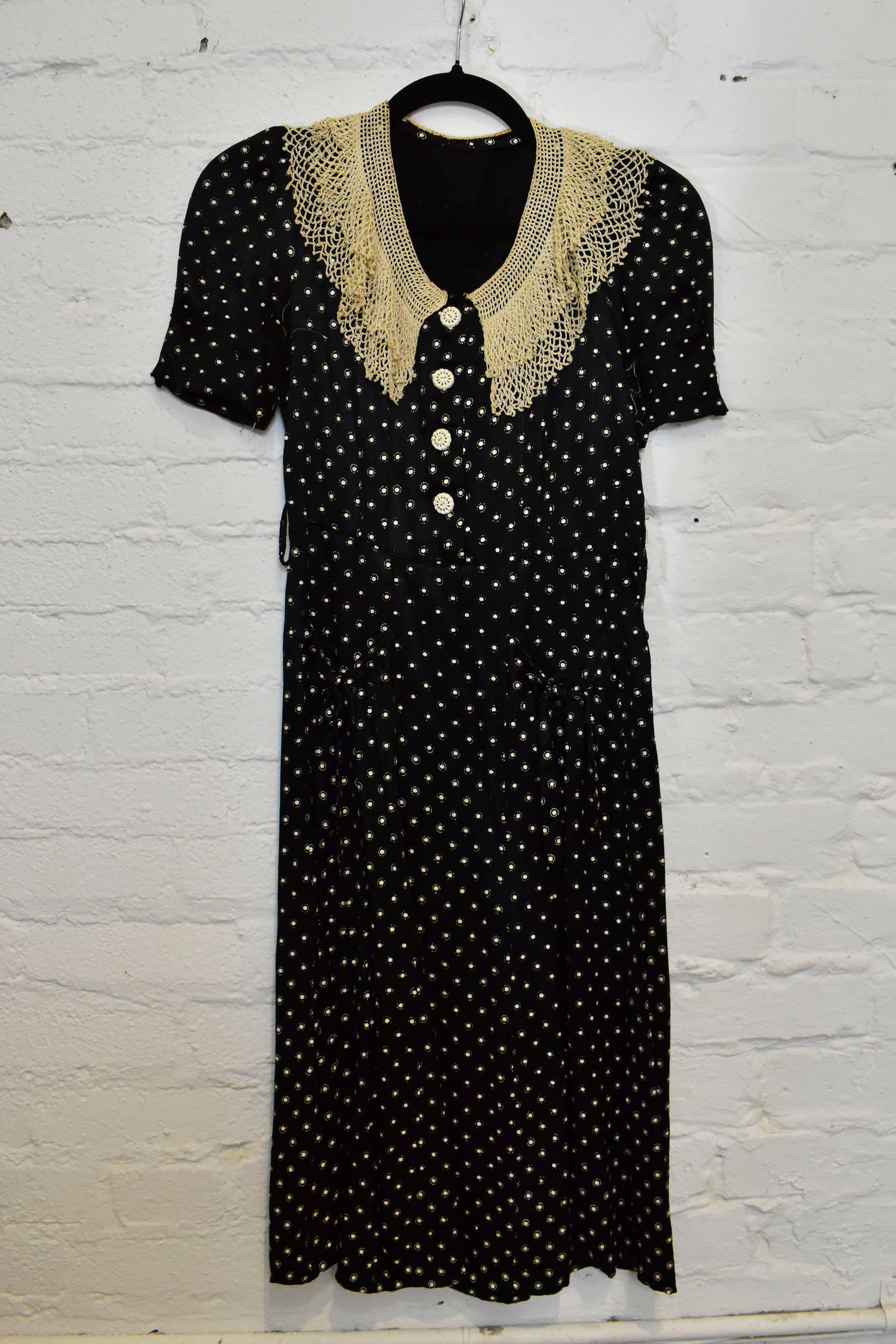 black crochet collar dress Black Crochet Trim Collar Mini Dress