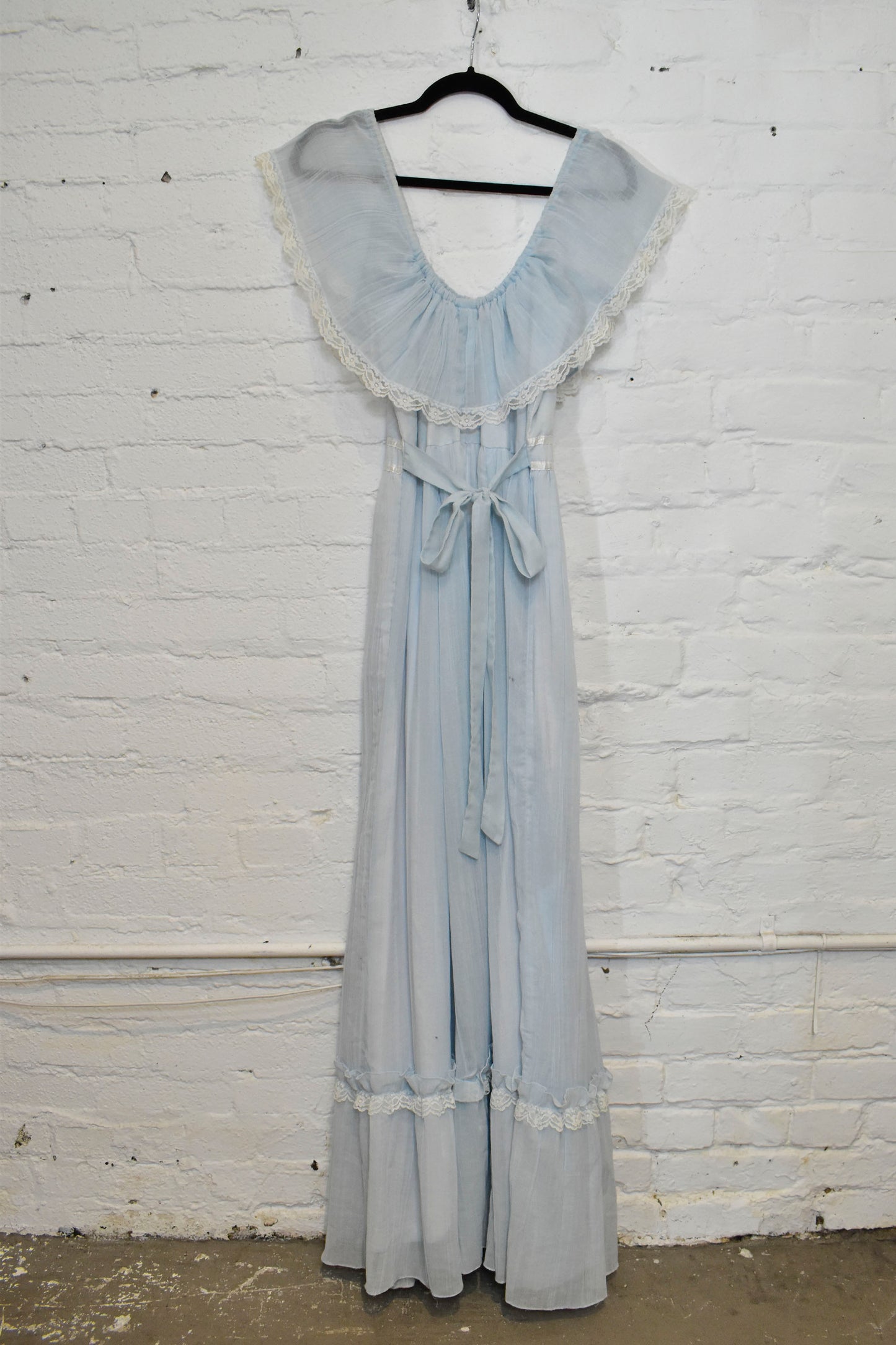 Vintage 1970s "Gunne Sax" Baby Blue Off The Shoulder Dress