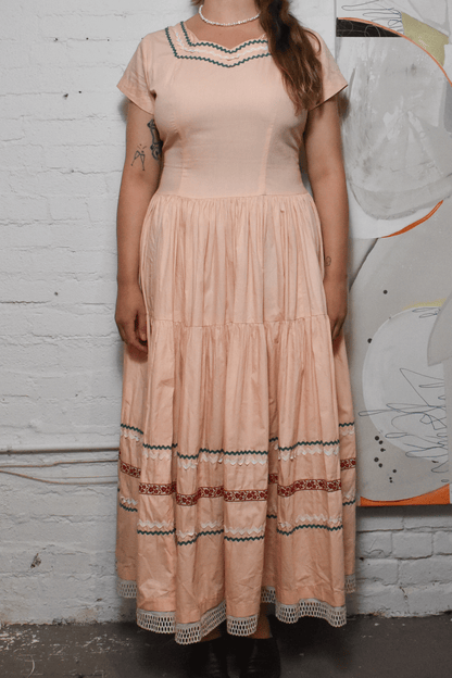 Vintage 1940s "Nelly Don" Peach Cotton Dress