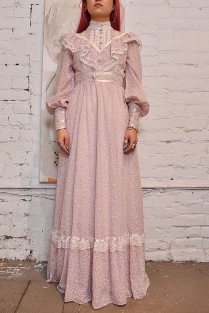 Vintage 1970s "Gunne Sax" Floral Pink Prairie Dress