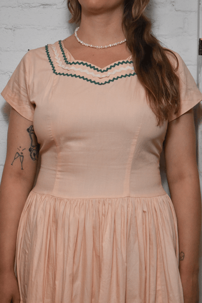 Vintage 1940s "Nelly Don" Peach Cotton Dress