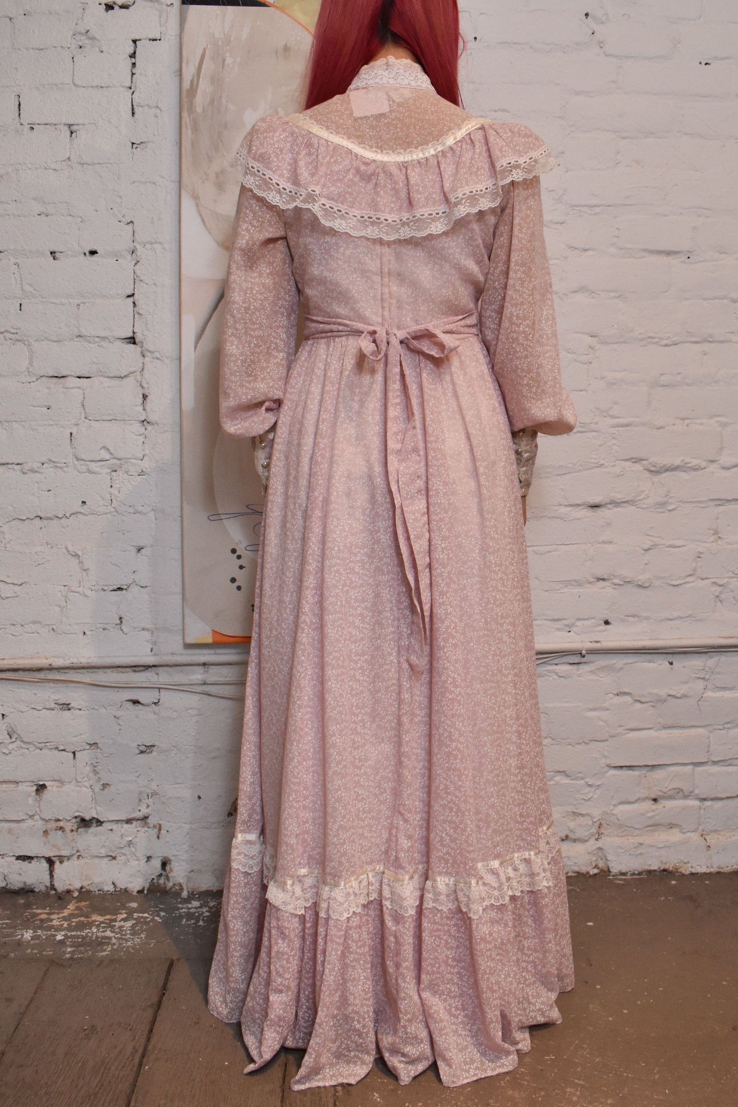 Vintage 1970s "Gunne Sax" Floral Pink Prairie Dress