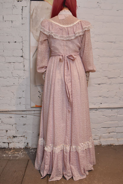 Vintage 1970s "Gunne Sax" Floral Pink Prairie Dress