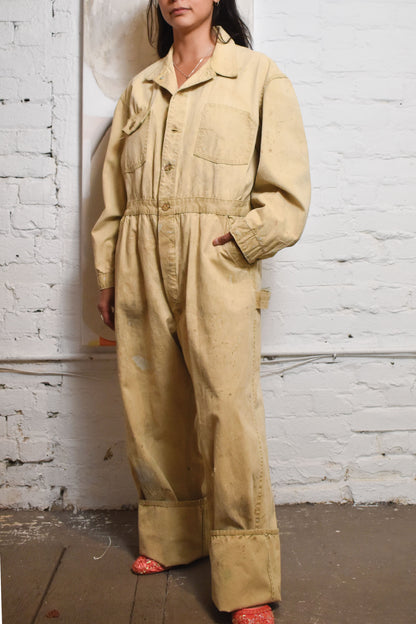 Vintage 1950s "New State Okla City" Cream Workwear Coveralls