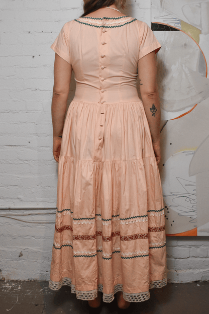 Vintage 1940s "Nelly Don" Peach Cotton Dress