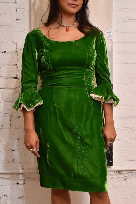 Vintage 1960s Green Velvet Dress