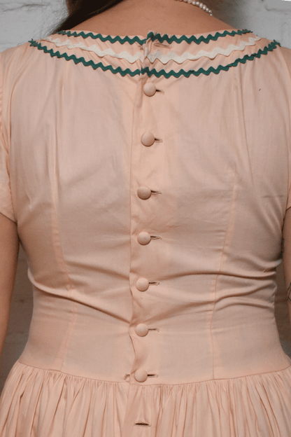 Vintage 1940s "Nelly Don" Peach Cotton Dress