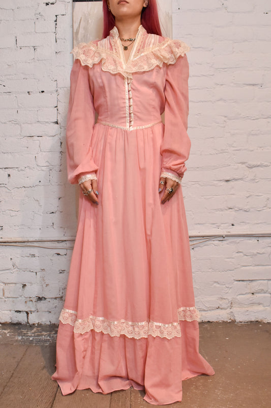 Vintage 1970s "Gunne Sax" Salmon Pink Prairie Dress