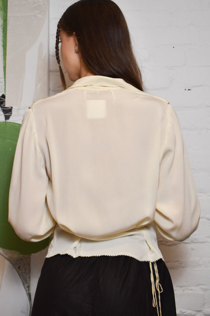 Vintage 1940s/50s Hand Painted Ivory Silk Blouse