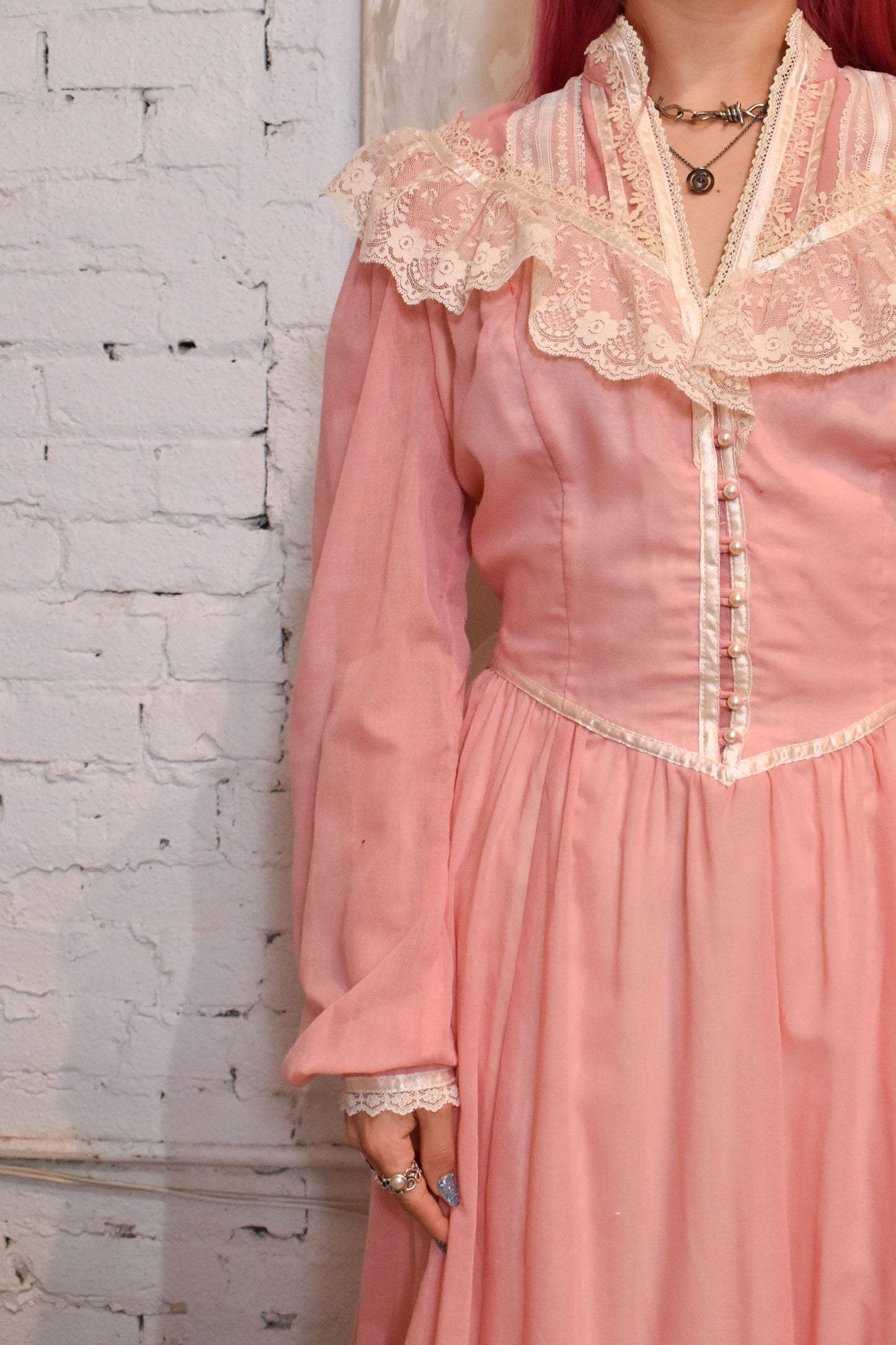 Vintage 1970s "Gunne Sax" Salmon Pink Prairie Dress