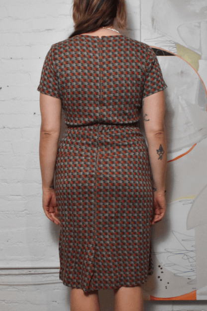 Vintage 1950s Knit Printed Shirt Dress With Bow