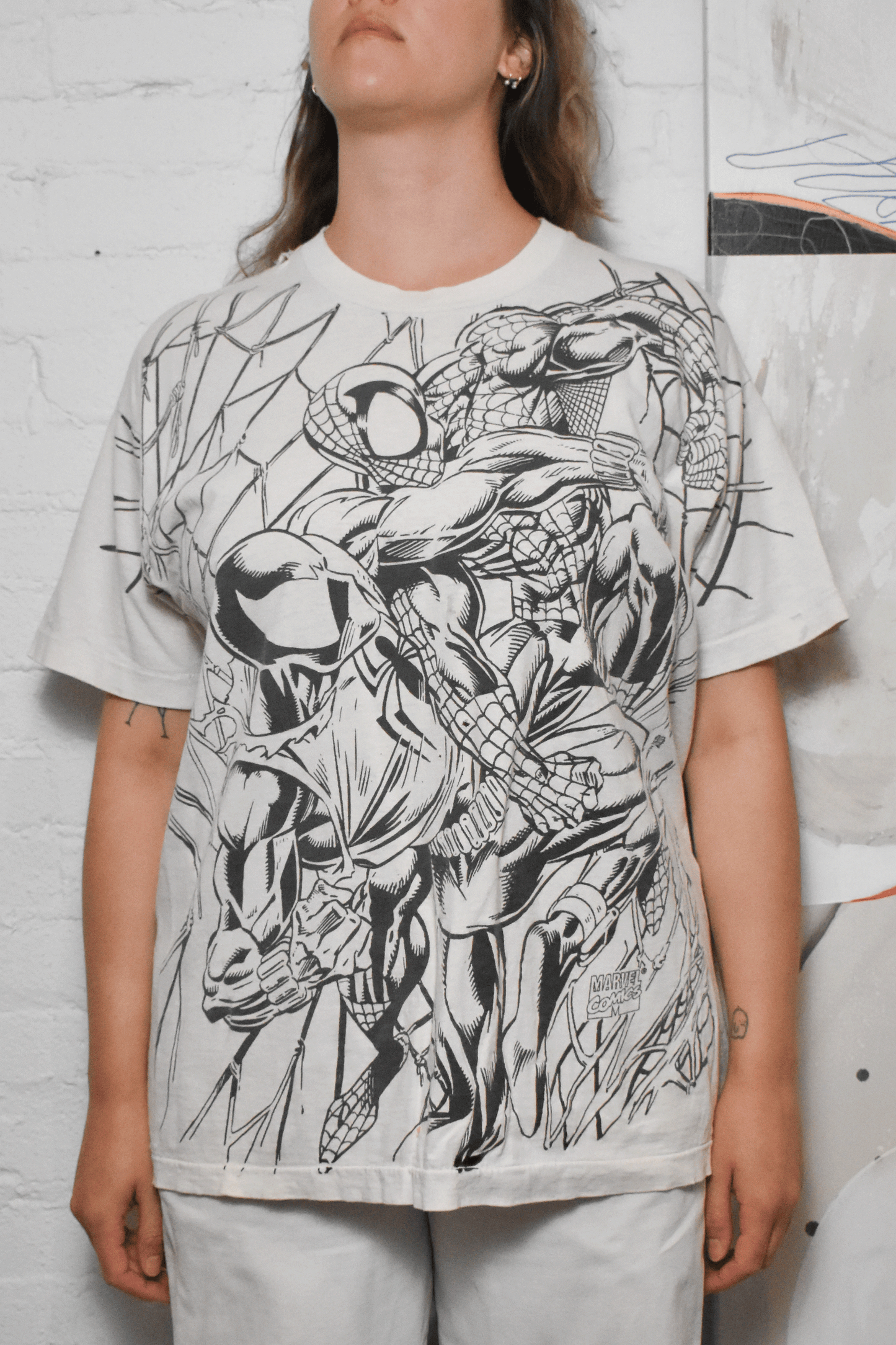 Vintage 1990s "Spiderman vs Scarlet Spiderman" All Over Print T-shirt