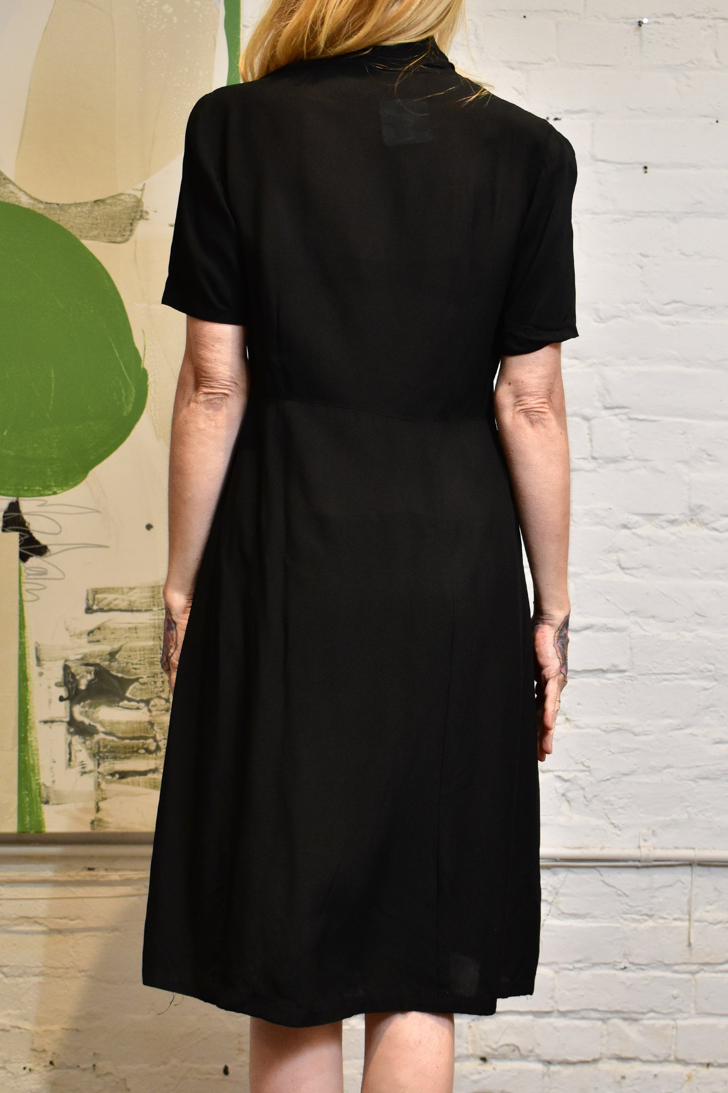 Vintage 1950s Black Buttonfront Dress