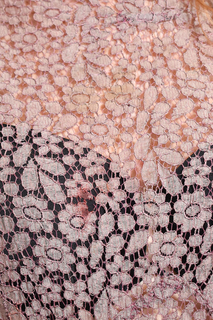 Vintage 1930s Rose Gold Floral Lace Gown