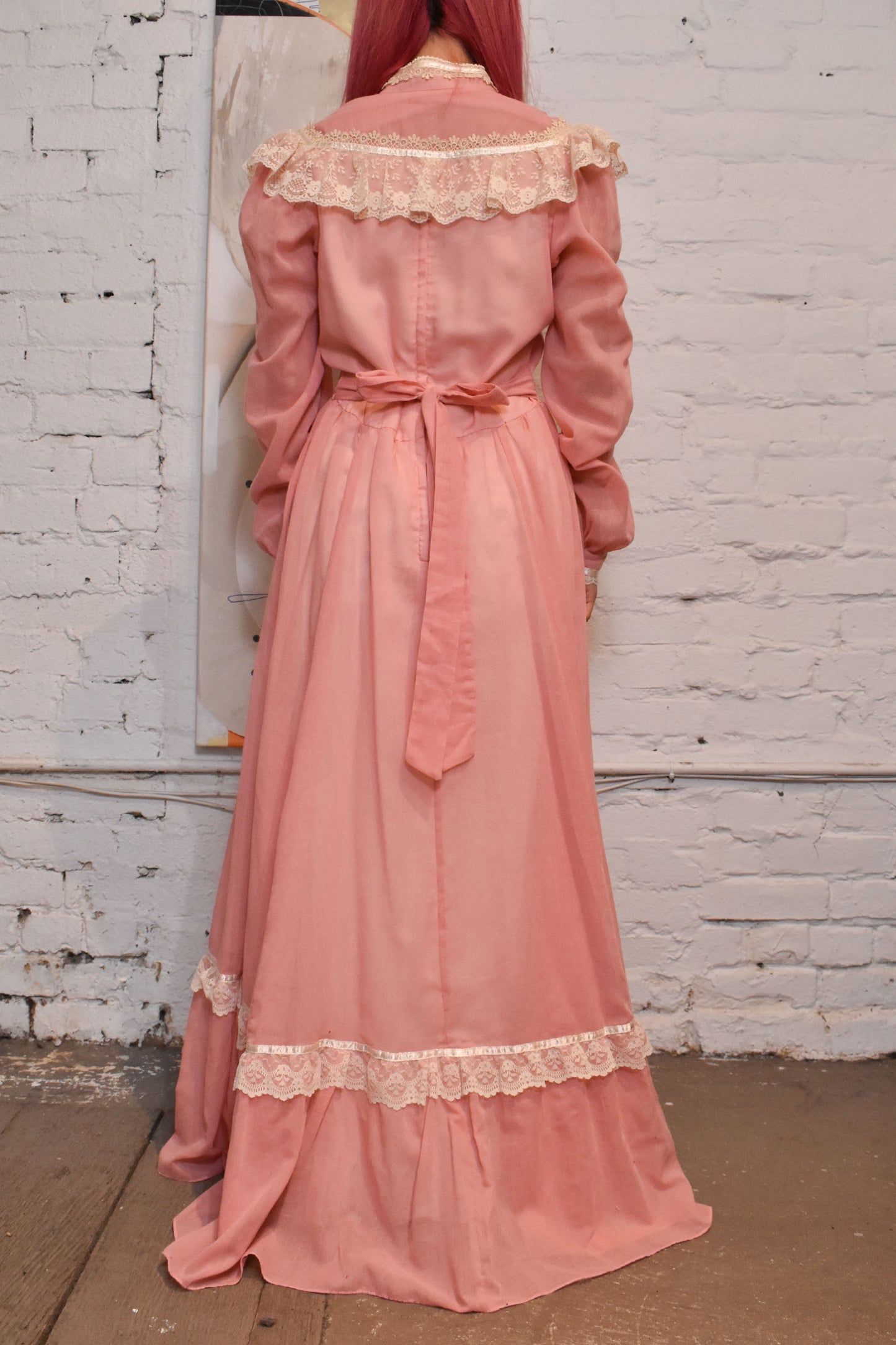 Vintage 1970s "Gunne Sax" Salmon Pink Prairie Dress