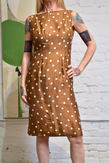 Vintage 1950s Mocca Polka Dot Dress