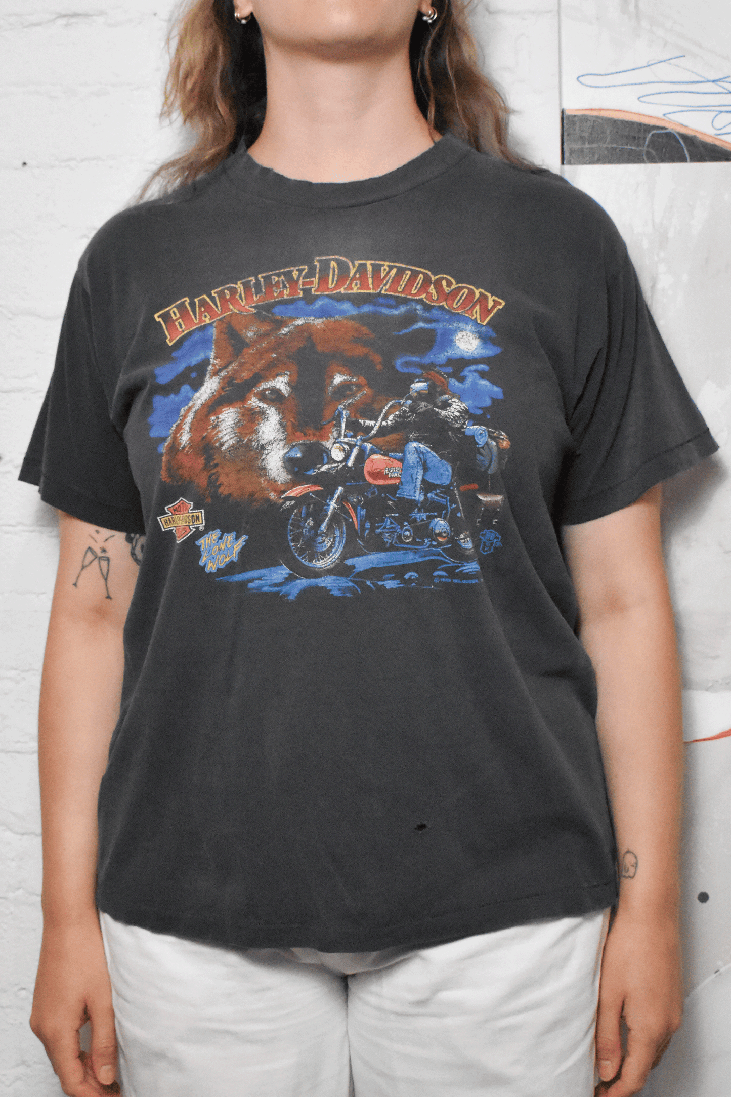 Vintage 1989 "The Lone Wolf" Harley Davidson Motorcycle T-shirt