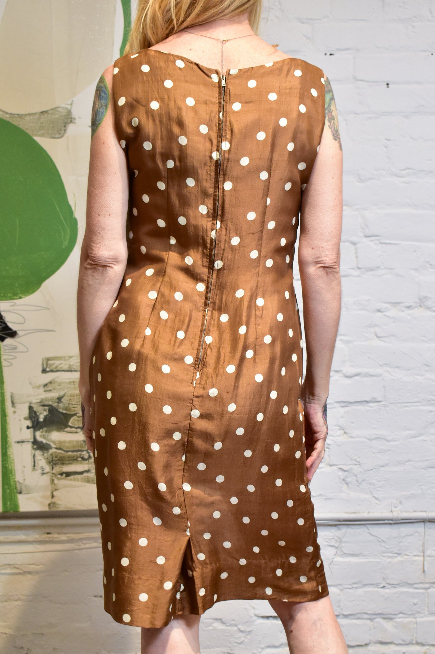 Vintage 1950s Mocca Polka Dot Dress