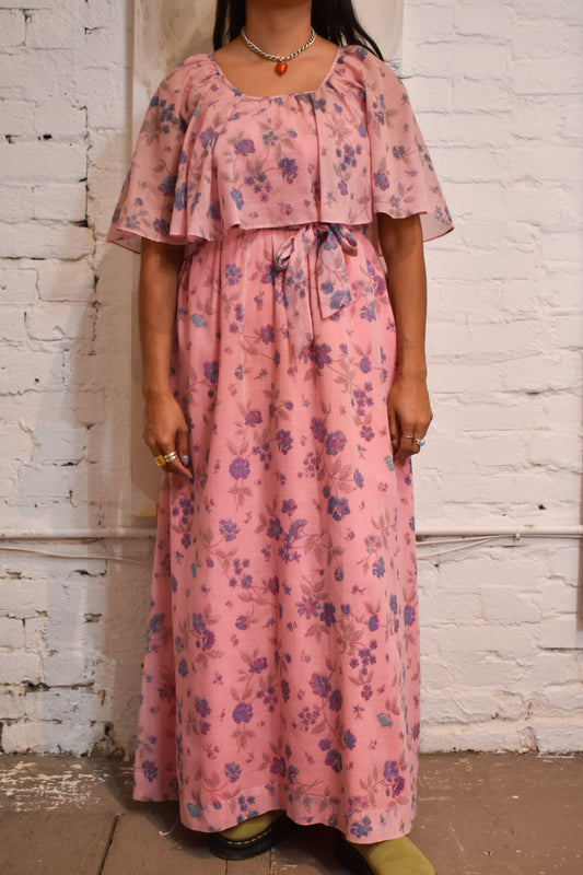 Vintage 1970s Floral Pink Maxi Dress