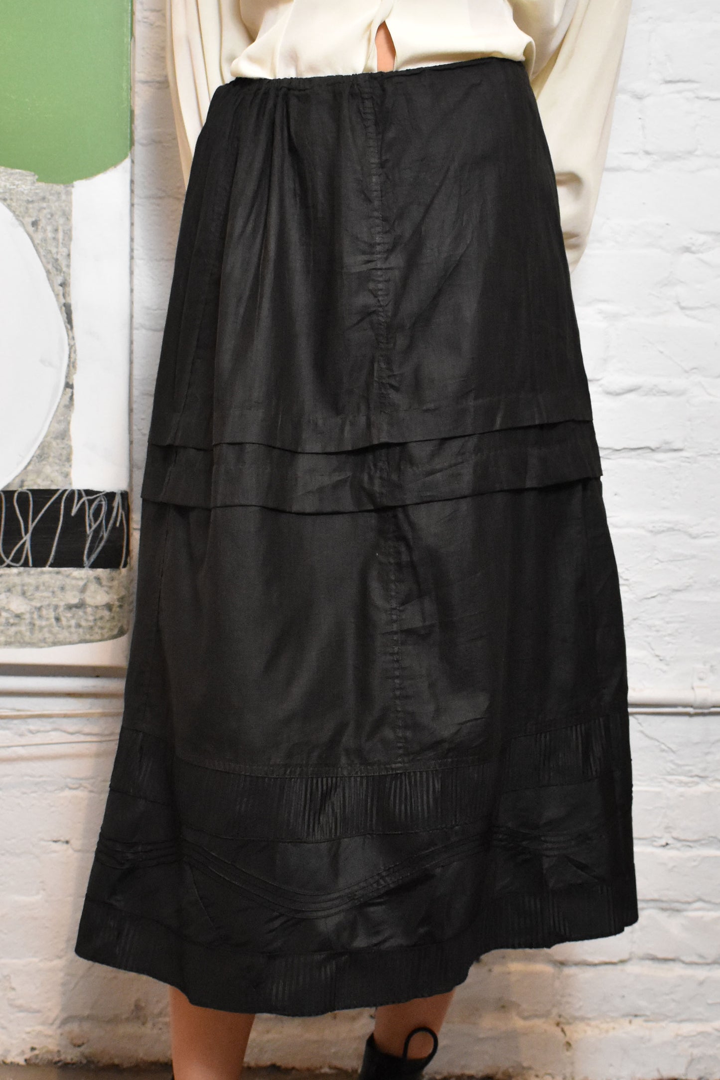 Vintage Antique Black Petticoat Skirt With Silk Pleat Detailing