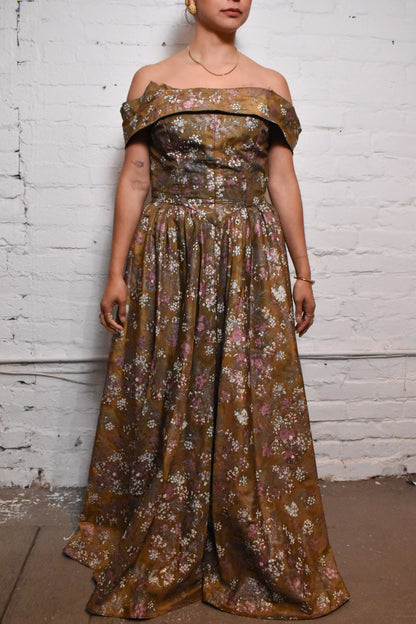 Vintage 1940s "Marldena Model" Floral Taffeta Dress