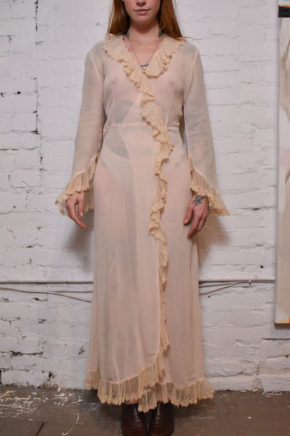 Vintage 1920s Crepe Wrap Sheer Dress