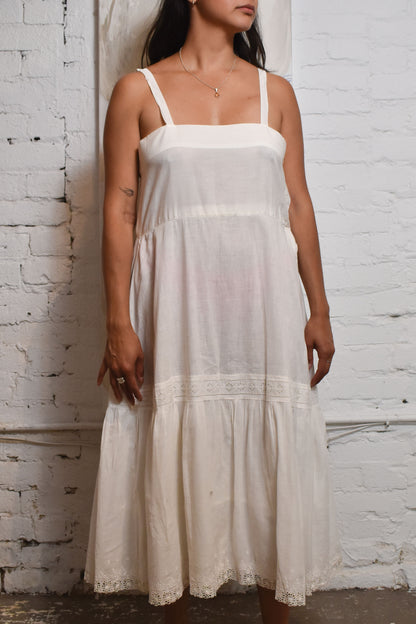 Antique Cotton Gauze Eyelet Trim Dress