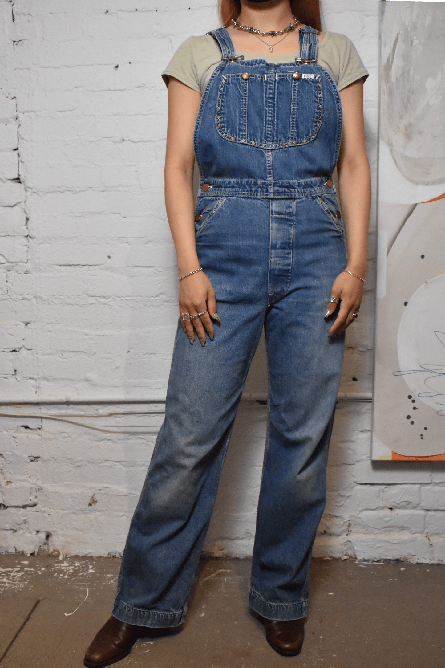 Vintage "Lee" Denim Overalls With Embroidery Details