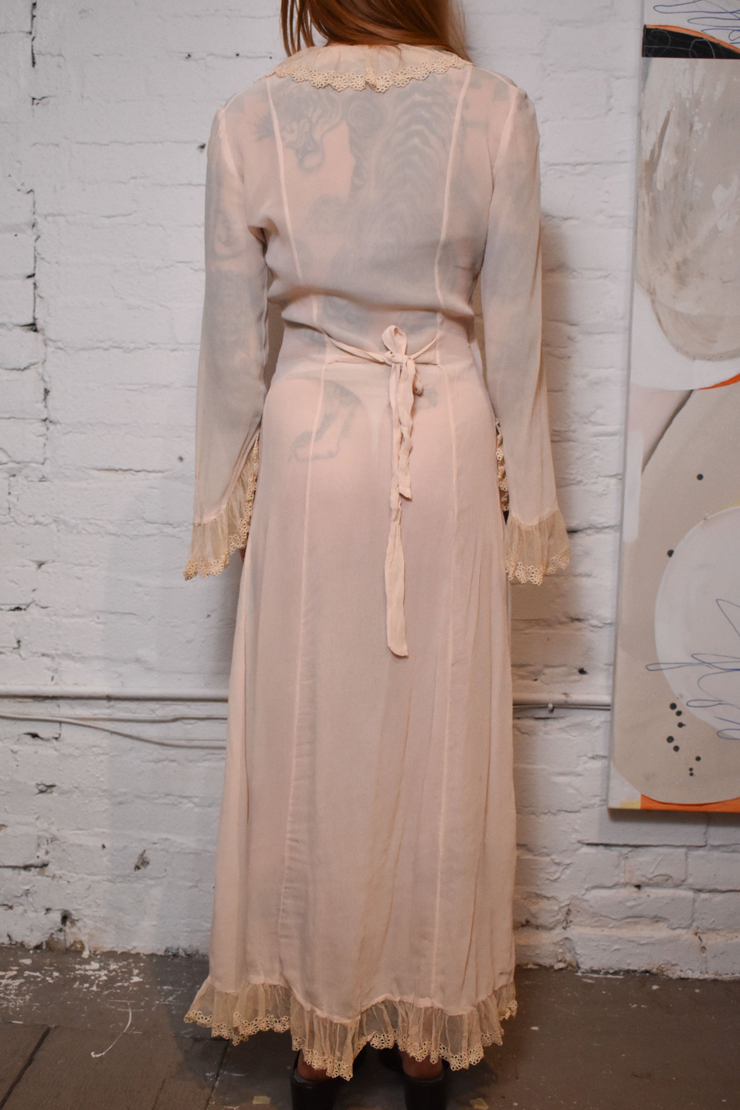 Vintage 1920s Crepe Wrap Sheer Dress