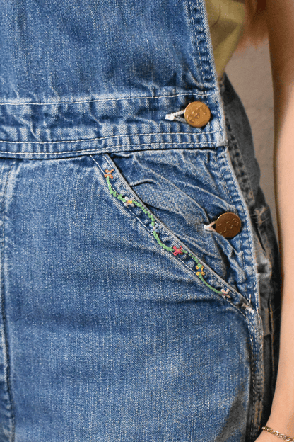 Vintage "Lee" Denim Overalls With Embroidery Details