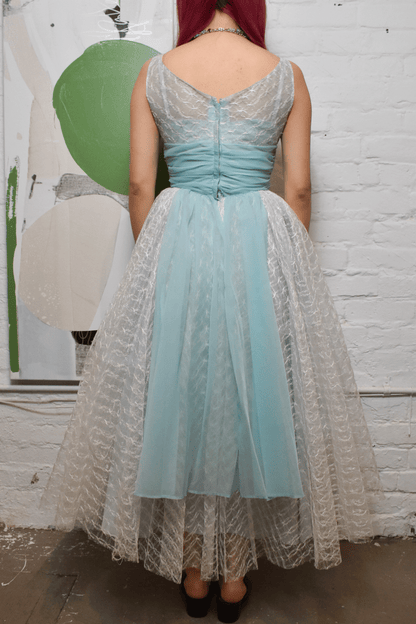 Vintage 1960s Baby Blue Tulle Mesh Dress