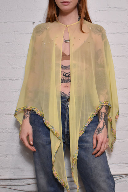 Vintage 1930s Yellow Silk Sheer Cape