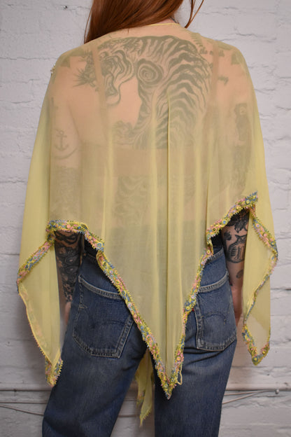 Vintage 1930s Yellow Silk Sheer Cape