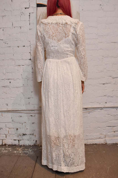 Vintage 1940s/50s "Jami" White Lace Dressing Gown