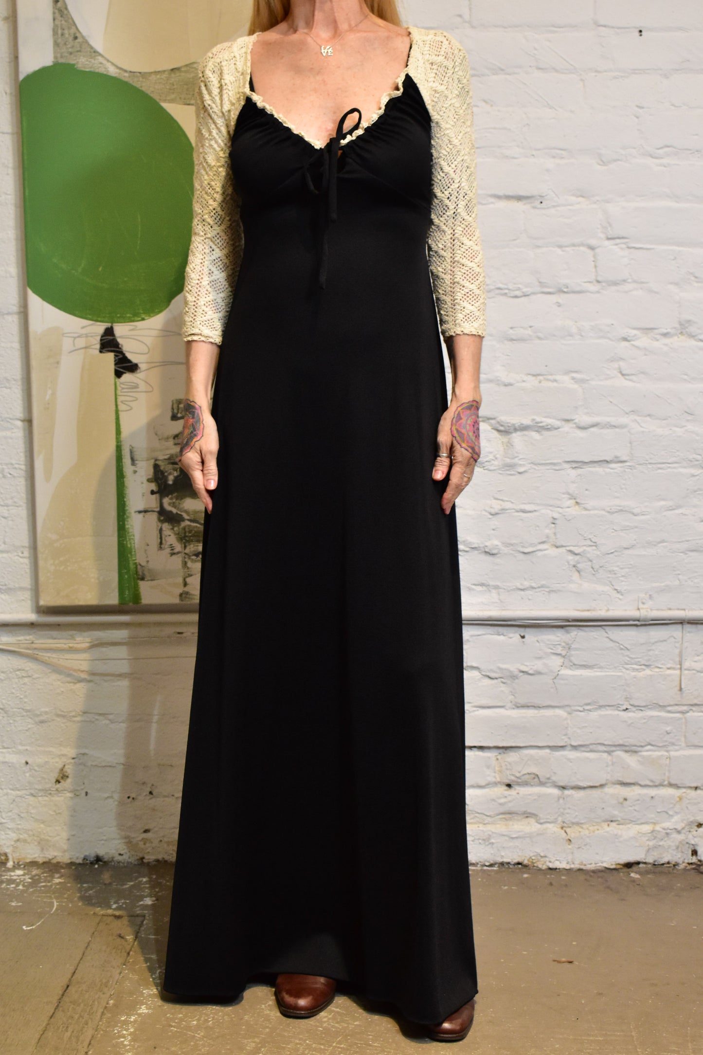 Vintage 1970s "Roberta of California" Crochet Black Maxi Dress