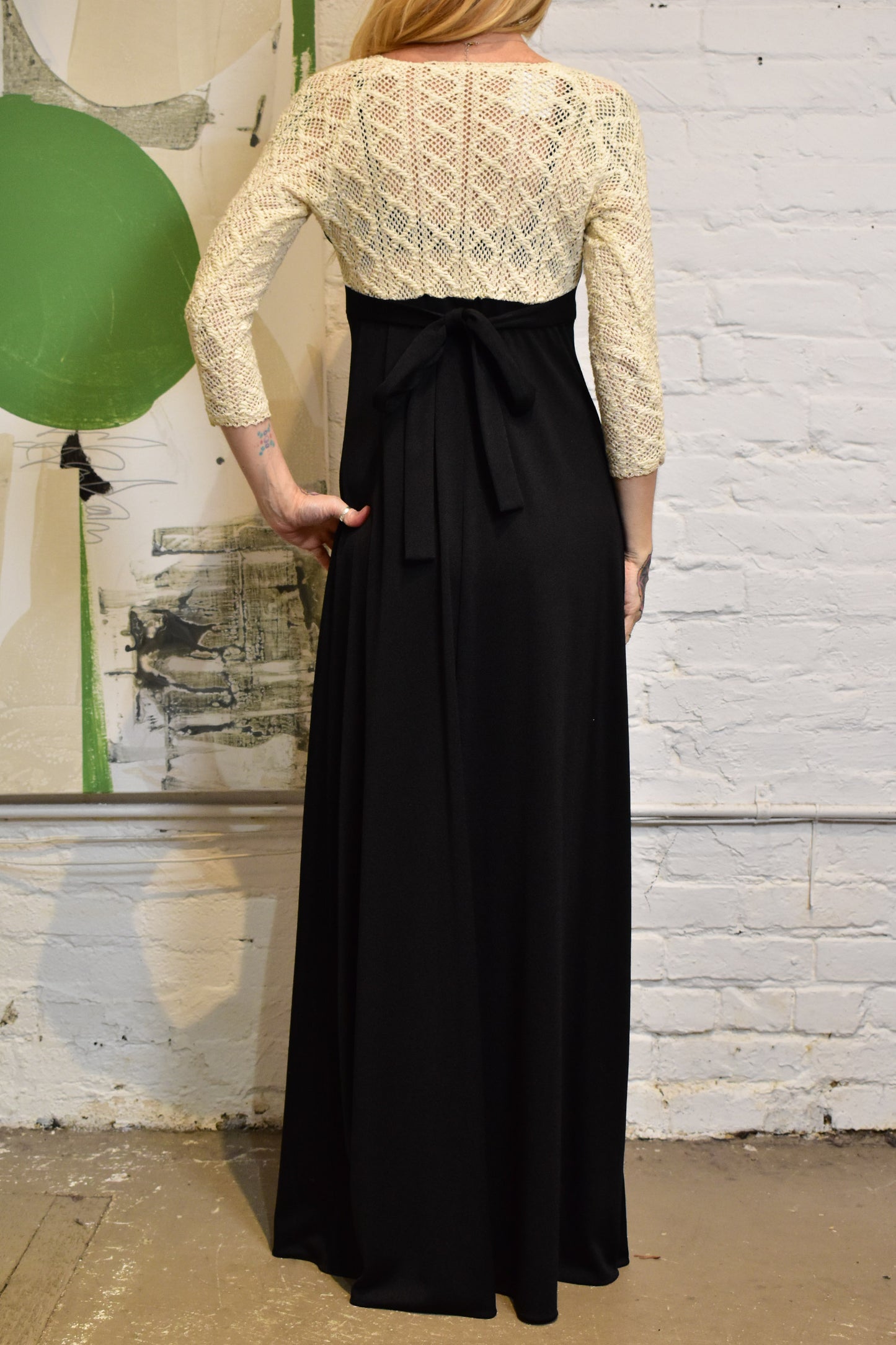 Vintage 1970s "Roberta of California" Crochet Black Maxi Dress