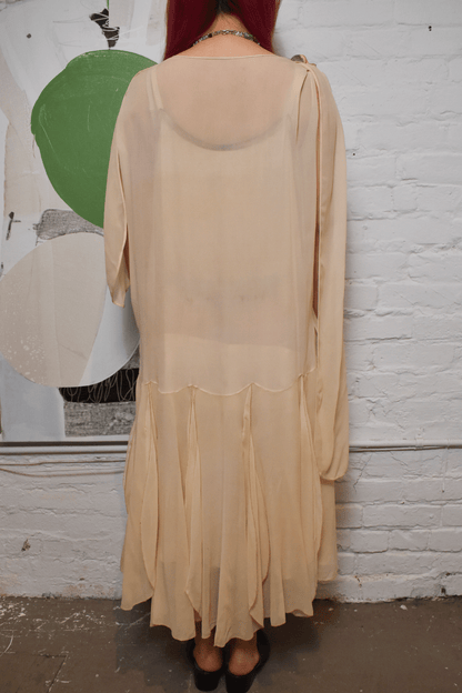 Vintage 1920s Cream Semi-Sheer Mesh Dress