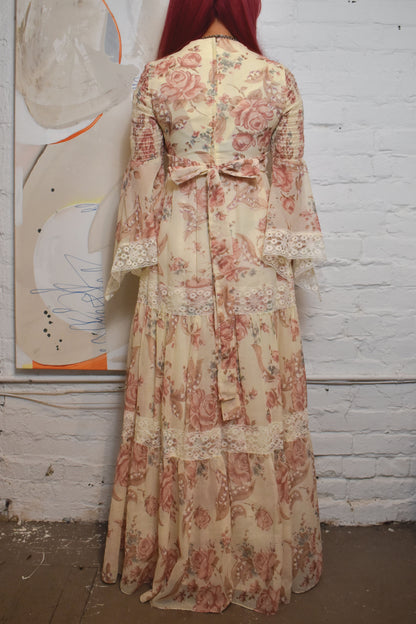 Vintage 1970s "Gunne Sax Style" Floral Prairie Maxi Dress