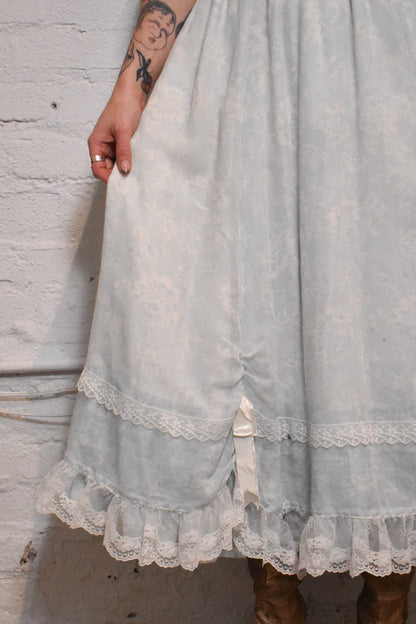 Vintage 1980s Gunne Sax White and Blue Floral Maxi Dress Prairie Style Dress by Jessica McClintock