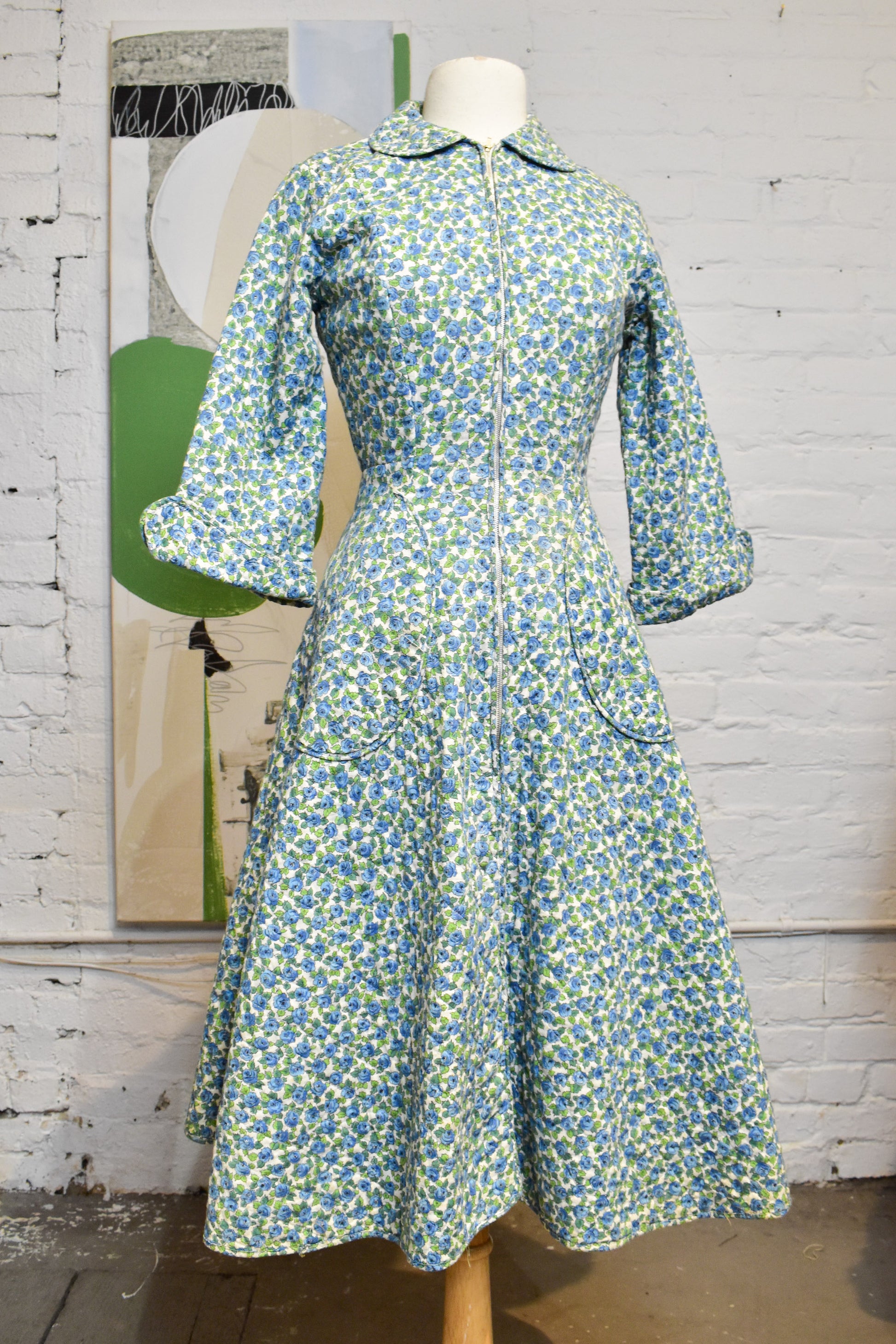 Vintage 1950's Blue Floral Dressing Gown The Only Vintage Vintage 1950's Blue Floral Dressing Gown The Only Vintage