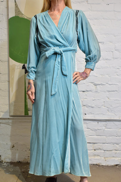 Vintage 1950s "Sally Linn" Sky Blue Velvet Wrap Dress