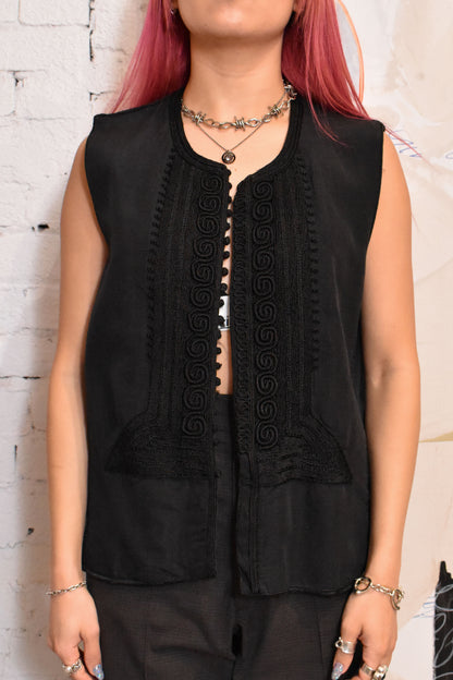 Antique Hand Embroidered Black Vest