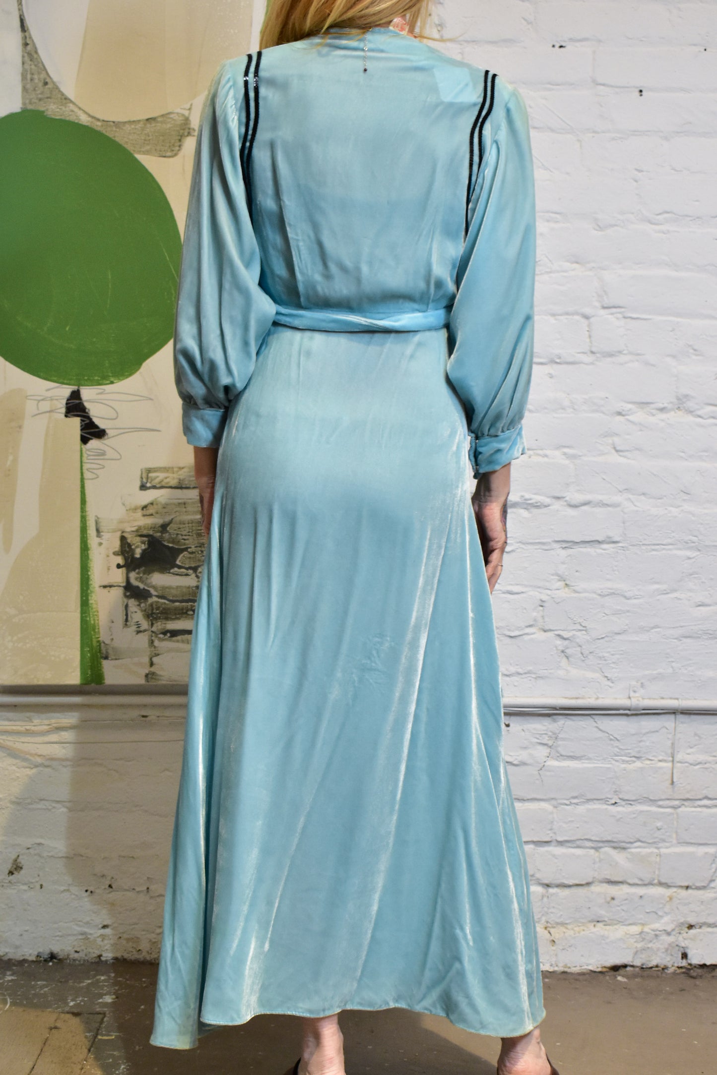 Vintage 1950s "Sally Linn" Sky Blue Velvet Wrap Dress