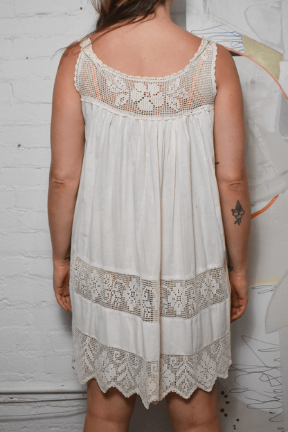 Vintage White Cotton Crochet Bodice Dress