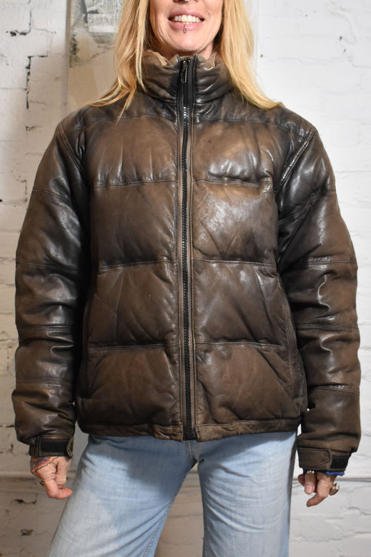Vintage 1990s "Polo by Ralph Lauren" Leather Puffy Jacket